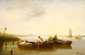 Greenwich Blackwall Reachista, noin 1830-40 (öljy kankaalle). tekijältä British School