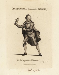 Rouva Joseph Vernon Cymonina laulamassa Thomas Arnen kantaattia Cymon ja Iphigenia tekijältä British School