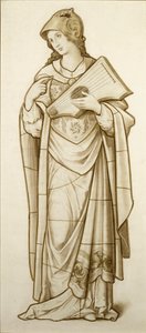 Muse of Lyric Poetry - Sarjakuva lasimaalauksille, n. 1890 (akvarelli paperille) tekijältä British School