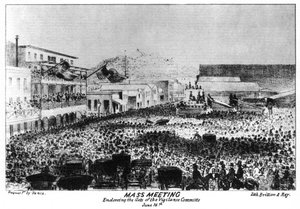 Joukkokokous Fort Vigilantin ulkopuolella, Sacramento, Kalifornia, 1856 1937.