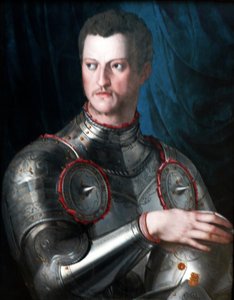 Cosimo I dei Medicin muotokuva haarniskassa.