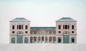 Matotehdas Tournaissa Pierre Jacques Goetghebuerin teoksesta "Alankomaiden kuningaskunnan merkittävimpien monumenttien, rakennusten ja talojen valinta", kirjailijan kaiverrus, julkaistu 1827 (akvatinta) tekijältä Bruno (after) Renard