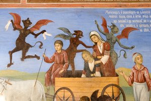 Bulgaria, Rilan luostari, Neitsyt Marian syntymän kirkon fresko tekijältä Bulgarian School