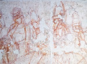 Ratsastajahahmot, yksityiskohta Triumph of Deathistä, kirjoittanut Bonamico Buffalmacco (aktiivinen 1300-luvun ensimmäisellä puoliskolla)