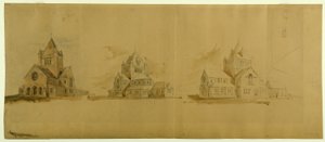 Pyhän Gabrielin kirkko, Chicago, Illinois, Perspective Sketches, n. 1889. tekijältä Burnham and Root