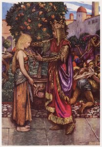 "Kuningas hän kutsui hänet takaisin, / ja hänelle hän antoi ketjunsa" (väri litho)