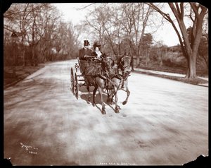 Anna Held ja Florenz Ziegfeld ajamassa hevoskärryä, New York, 1904 (hopeagelatiiniprintti)