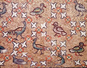 Linnut (yksityiskohta mosaiikista, 5. vuosisata) tekijältä Byzantine