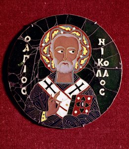Bysanttilainen taide: Pyhän Nikolauksen Myralainen (tai Bari) esitys (4. vuosisata) (Bysanttilainen taide: pyhä Nikolai Barilainen) 10. vuosisadan sähköposti (Emali) tekijältä Byzantine