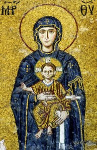 Comnenus-mosaiikki, joka kuvaa Madonnaa ja lasta, Hagia Sofia, Turkki. (Mosaiikki) tekijältä Byzantine