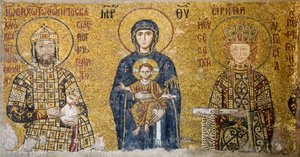Comnenus-mosaiikki, joka kuvaa Madonnaa ja lasta, Hagia Sofia, Turkki. (Mosaiikki)