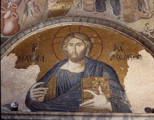 Kuvaus Kristus pantokraattorista (tai Kristus kirkkaudessa) (Mosaiikki 1310-1320) tekijältä Byzantine