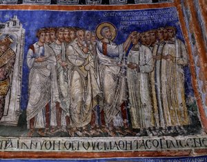 Pyhä Paavali laskee kätensä äskettäin kastetulle bysanttilaiselle freskolle Tokali Kilisen (solkikirkko) risteyksessä (1100-1200-luvulla), Goremessa (Unescon maailmanperintöluettelo) tekijältä Byzantine