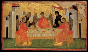 Abrahamin vieraanvaraisuus Vanhan testamentin kolminaisuus, noin 1380 tekijältä Byzantine