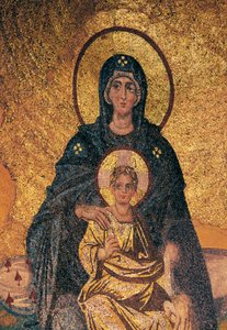 Neitsyt ja lapsi valtaistuimelle (mosaiikki) tekijältä Byzantine Byzantine