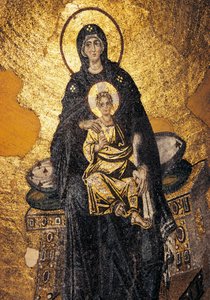 Neitsyt ja lapsi valtaistuimelle (mosaiikki) tekijältä Byzantine Byzantine