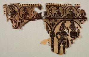 Tunikan kaulakoriste, 400-luku (kuvakudos kudos lisäkudekääreellä, värjäämätön pellava ja värjätty villa) tekijältä Byzantine Period Egyptian