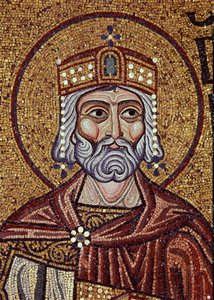 Kuningas Daavid (10. vuosisadalla eKr.). Bysanttilaisen mestarin työ, mosaiikki, yksityiskohta Pyhän Markuksen basilikan koristeesta Venetsiassa (Italia). Bysantin taide, keskiaika. Pyhän Markuksen basilika, Venetsia. tekijältä Byzantine School