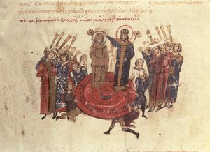 MMS Vitr. 26-7 Keisari Mikael I Rangabes, jonka Nikeforus kruunasi vuonna 811, Madridin Skylitzesistä tekijältä Byzantine School