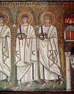 Marttyyrien kulkue (Mosaiikien yksityiskohta, 6. vuosisata) tekijältä Byzantine School