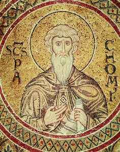 St. Pachomius (d.346) (mosaiikki) tekijältä Byzantine School