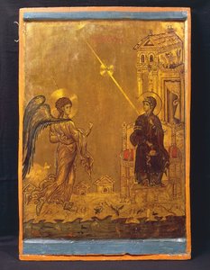 Anunciation (tempera paneelissa) tekijältä Byzantine School