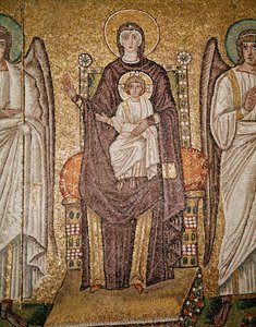 Bysanttilainen neitsyt (yksityiskohta mosaiikista, 6. vuosisadalla) tekijältä Byzantine School