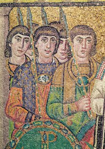 Justinianin sviitin vartijat (mosaiikki) (yksityiskohta 244979) tekijältä Byzantine School
