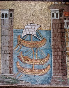 Näkymä veneistä Classin satamassa (Mosaiikien yksityiskohta, 6. vuosisata) tekijältä Byzantine School