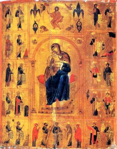 Neitsyt ja lapsi pyhien kanssa, 1100-luvun alku. tekijältä Byzantine icon.