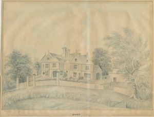 Eccleshall - Biana Hall: sininen pesupiirustus ja [1800-luvun puoliväli] tekijältä C.B Ash