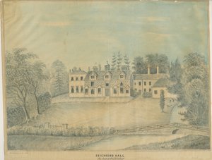 Seighford Hall: värillinen pesupiirustus ja [1800-luvun puoliväli] tekijältä C.B Ash