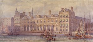 Näkymä Billingsgate Marketista hahmoilla ja veneillä etualalla, Lontoo, 1877 tekijältä CF Kell