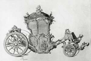 Suunnittelu rokokoovaunuun, kaiverrus tekijältä J.B. and Brown J. Rowbotham