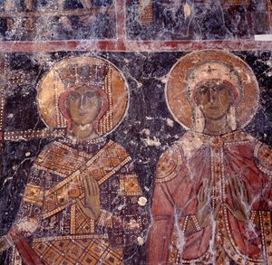 Fresko bysanttilaisessa Agios Nikolaoksen kirkossa, Mazassa, Kreetalla, Kreikassa tekijältä J.B. and Brown J. Rowbotham