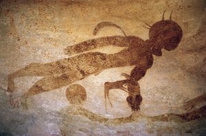 Ihmishahmo pyöreäpäisten miesten tyyliin, luolamaalaus, Tassili n