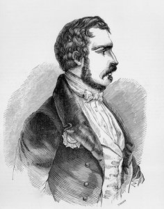 Muotokuva Charles-Louis Napoleon Bonapartesta eli Napoleon III:sta (1808-1873), Ranskan toisen tasavallan presidentistä 1848-1852 ja Ranskan toisen imperiumin keisarista 1852-1870, kaiverrus tekijältä J.B. and Brown J. Rowbotham