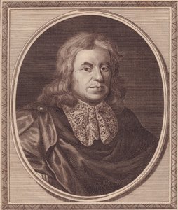 Englannin lääkärin Thomas Sydenhamin (1624-1689) muotokuva, John Goldarin (1729-1795) kuparikaiverrus P Lelyn maalauksesta tekijältä J.B. and Brown J. Rowbotham