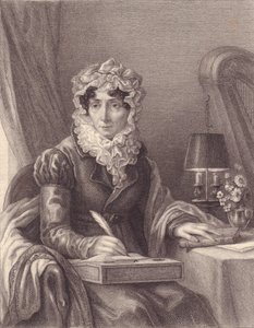 Muotokuva ranskalaisesta kirjailijasta Stephanie-Felicite Ducrest de Saint Aubin, Madame de Genlis (1746-1830), kaiverrus tekijältä J.B. and Brown J. Rowbotham