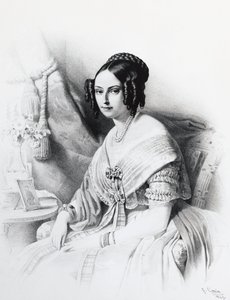 Maria Adelaiden Habsburg-Lorrainen (1822-1855), Savoijalaisen Viktor Emmanuel II:n vaimon muotokuva, kaiverrus tekijältä J.B. and Brown J. Rowbotham
