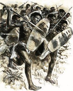 Abessinialaiset hyökkäävät Guran linnakkeeseen vuonna 1875. tekijältä C.L. Doughty