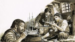 Napoleonin sotien ranskalaiset sotavangit valmistavat laivamalleja. tekijältä C.L. Doughty