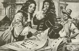 Sir Christopher Wren, Lontoon Pyhän Paavalin katedraalin arkkitehti (litografia). tekijältä C.L. Doughty