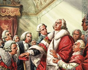 William Pitt pitää viimeisen puheensa parlamentissa vuonna 1778. tekijältä C.L. Doughty