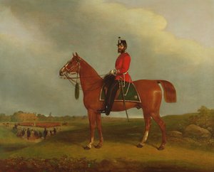 Bedfordin kevyen jalkaväkimiliisin upseeri laturiin asennettuna, 1800-luku tekijältä C.P. Langley