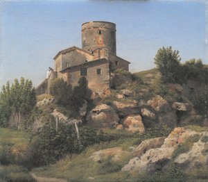 Rakennus lähellä Tor di Quintoa Rooman ulkopuolella tekijältä Christoffer Wilhelm Eckersberg