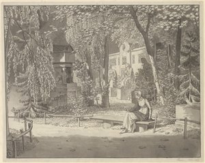 Descartesin ja Conden haudoilla Jardin Elysée des Petits Augustinsissa, Pariisissa tekijältä Christoffer Wilhelm Eckersberg