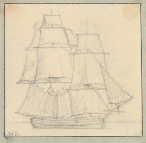 Brigi, jossa etupurje pääkattilassa. tekijältä Christoffer Wilhelm Eckersberg