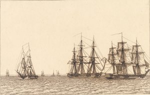 Brig purjehdus. Kuva "Lineaarinen perspektiivi", levy IXb tekijältä Christoffer Wilhelm Eckersberg