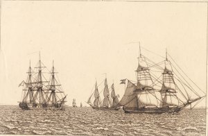 Fregatti on ankkurissa. Kuva "Lineaarinen perspektiivi", levy IXb tekijältä Christoffer Wilhelm Eckersberg